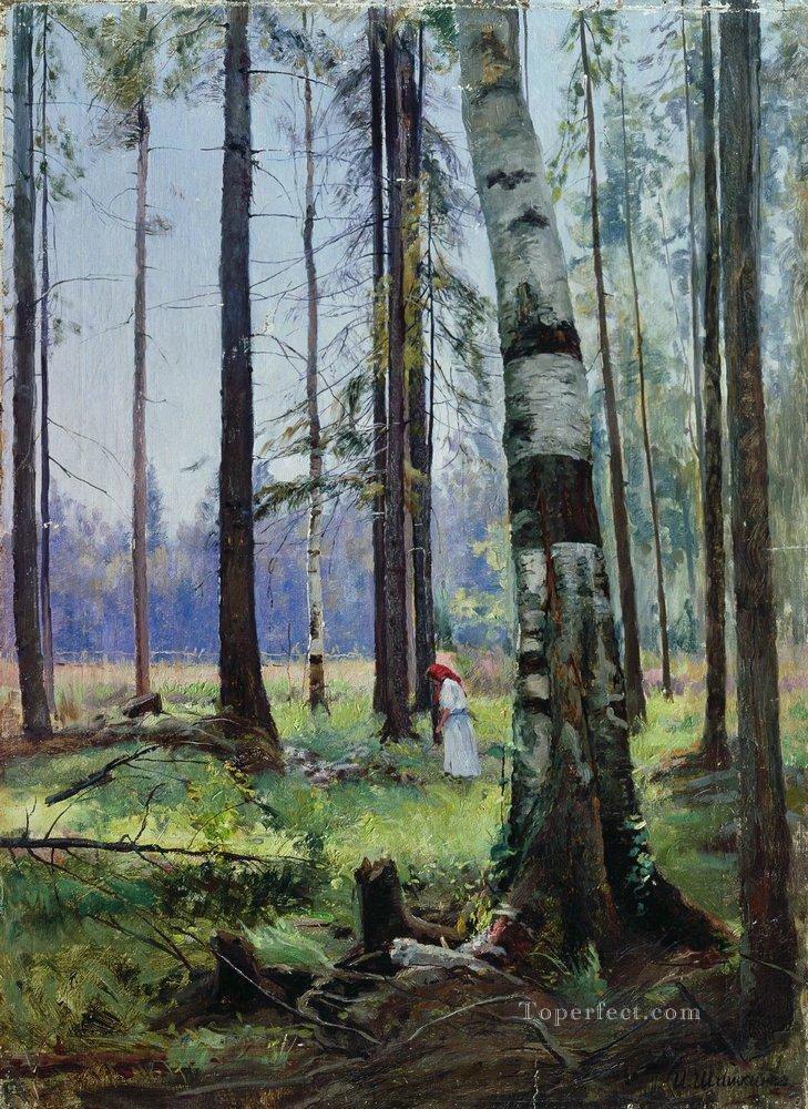 森の端 1 古典的な風景 Ivan Ivanovich の木々油絵